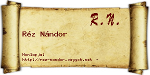 Réz Nándor névjegykártya